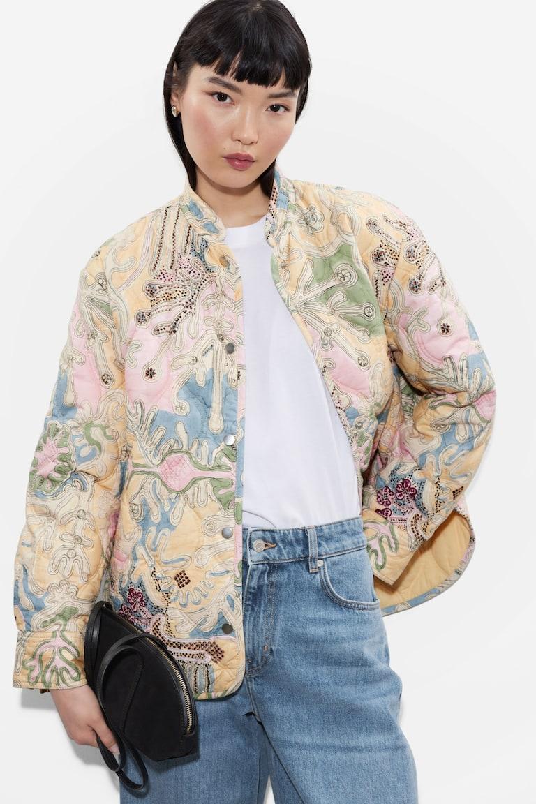 H&M Chaqueta Guateada Con Cuello Alto - Beige - MUJER