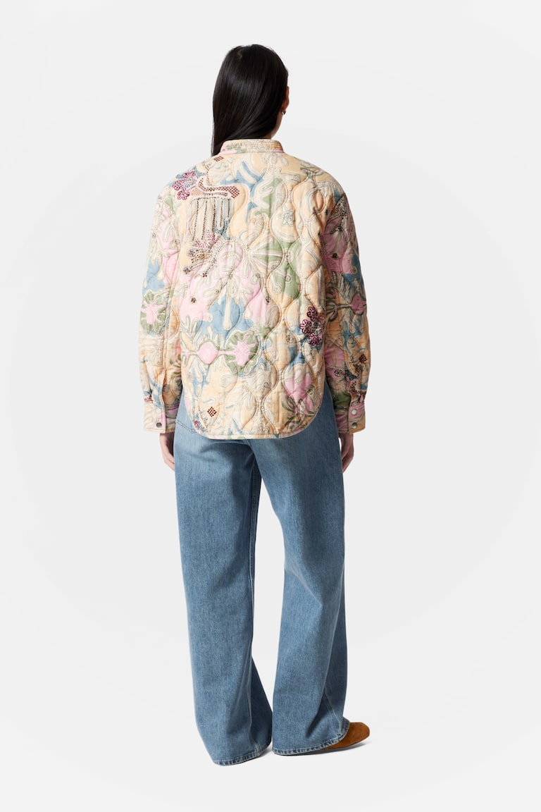 H&M Chaqueta Guateada Con Cuello Alto - Beige - MUJER