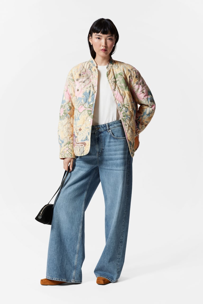 H&M Chaqueta guateada con cuello alto - Beige - MUJER