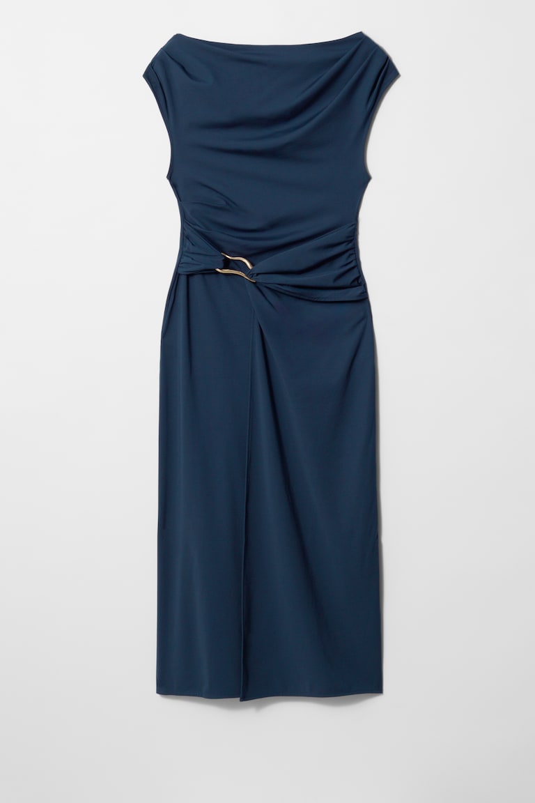 H&M Draped Midi Dress - Marrón Oscuro - MUJER