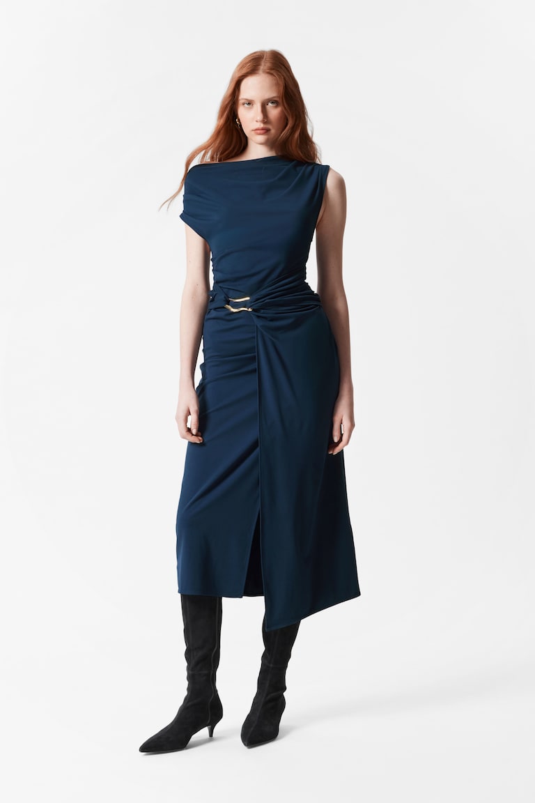 H&M Draped Midi Dress - Marrón Oscuro - MUJER