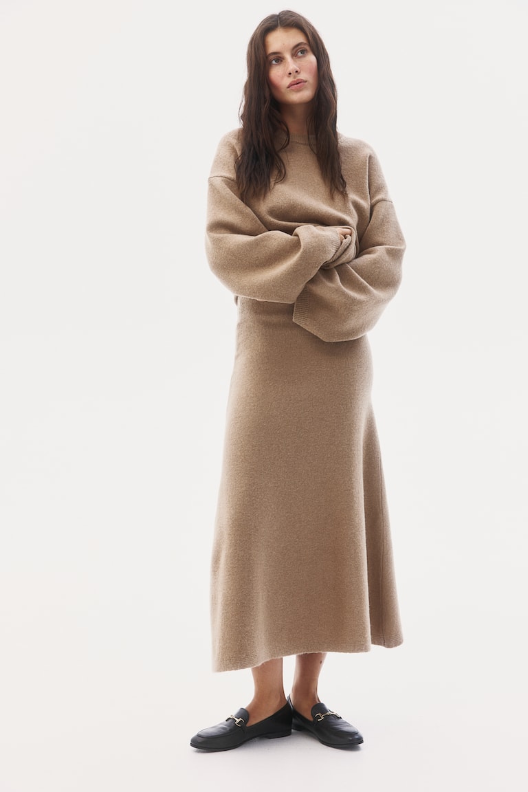 H&M Falda de punto con vuelo - Gris jaspeado - MUJER