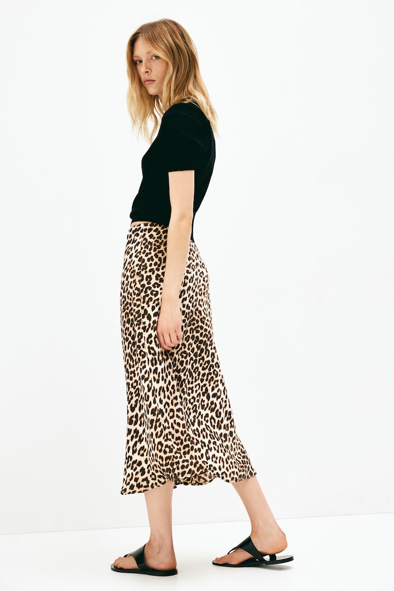 H&M Falda Midi - Beige/Estampado De Leopardo - MUJER
