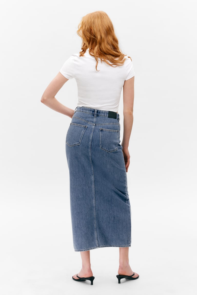 H&M Falda Midi De Denim - Mountain Blue - MUJER