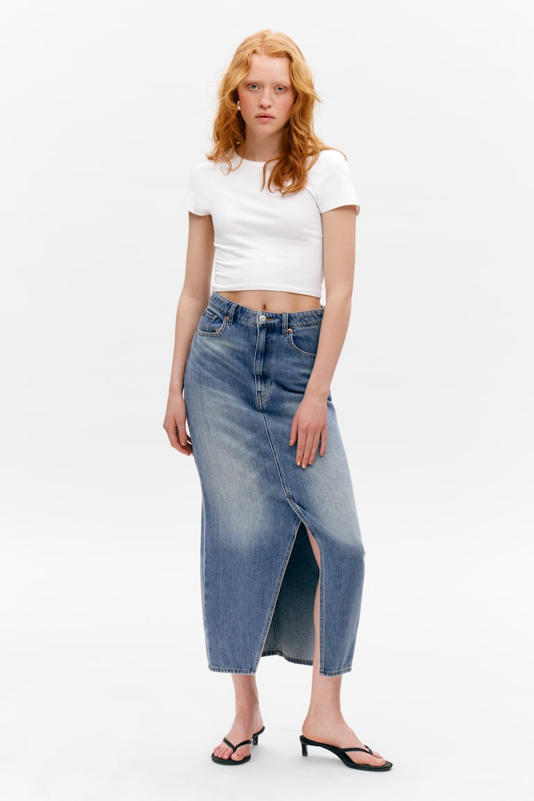 H&M Falda midi de denim - Mountain Blue - MUJER