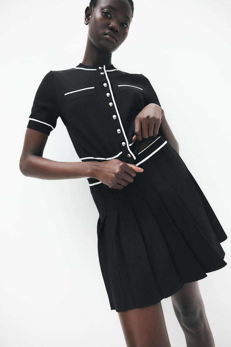 H&M Falda Plisada - Negro - MUJER