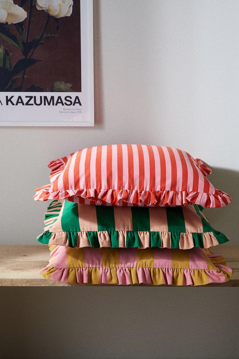 H&M Funda de cojín con volante - Negro/Rayas - HOME