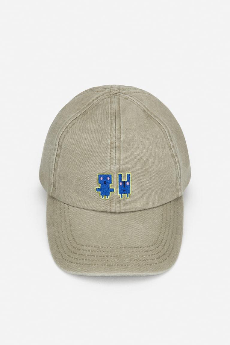H&M Gorra Bordada - Blanco Roto/verde - NIÑOS