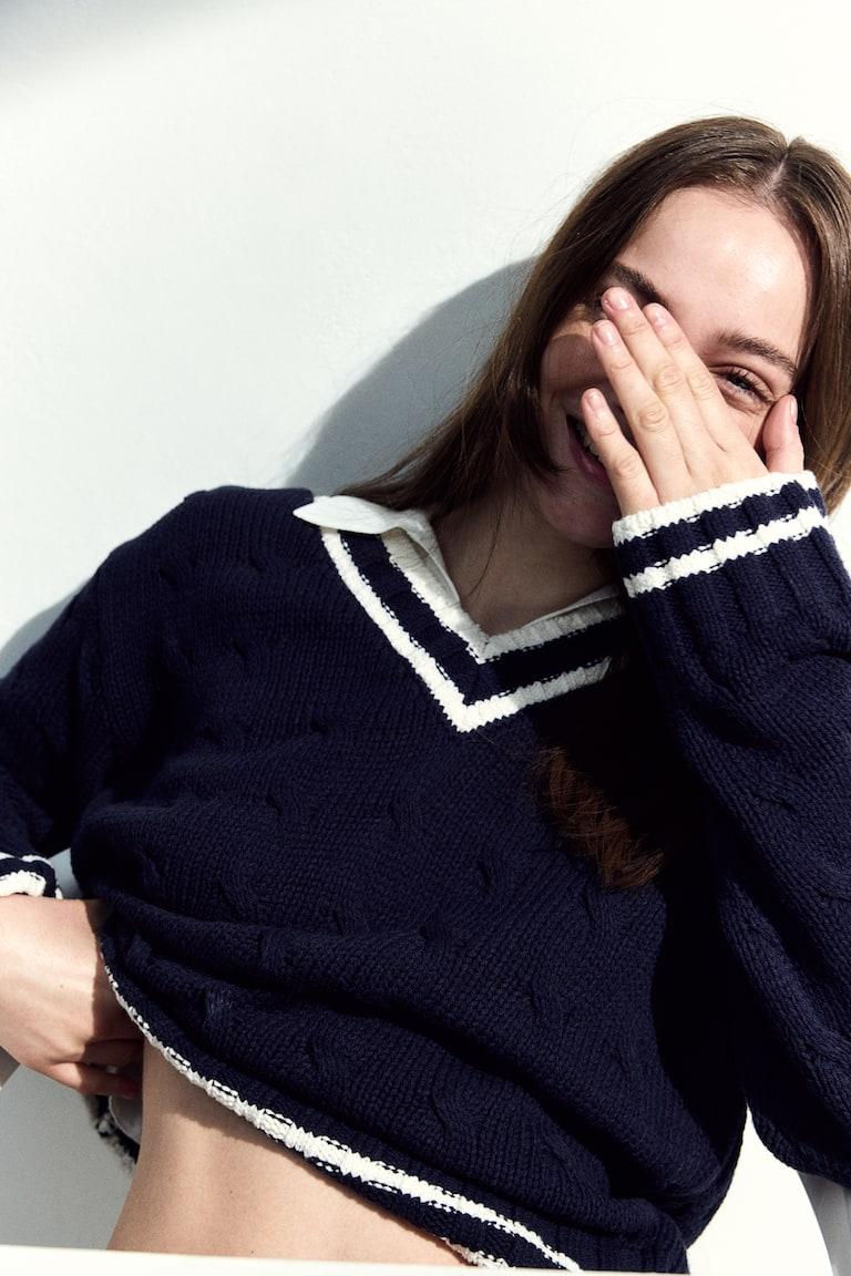 H&M Jersey en punto trenzado - Azul marino - MUJER