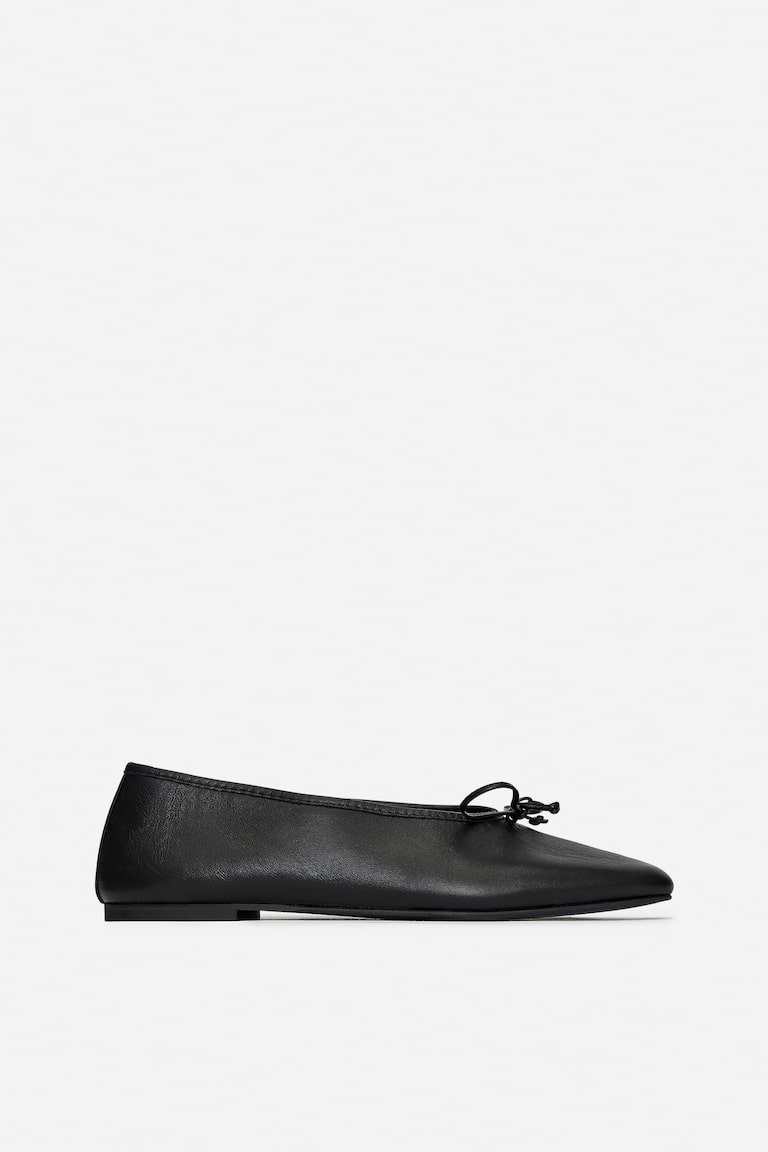 H&M Leather Ballet Flats - Negro - MUJER