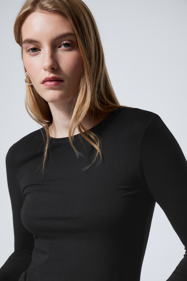 H&M Manga larga corte ajustado - Marrón oscuro - MUJER