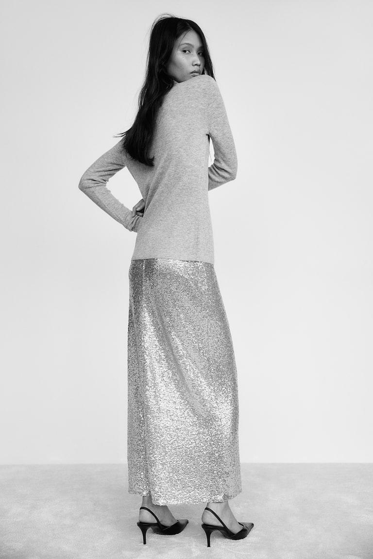 H&M Maxifalda De Lentejuelas - Plateado - MUJER