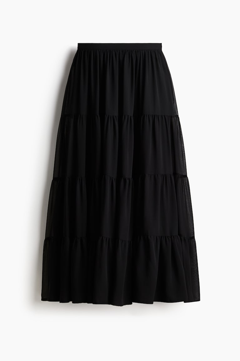 H&M Maxifalda Escalonada - Marrón Oscuro - MUJER