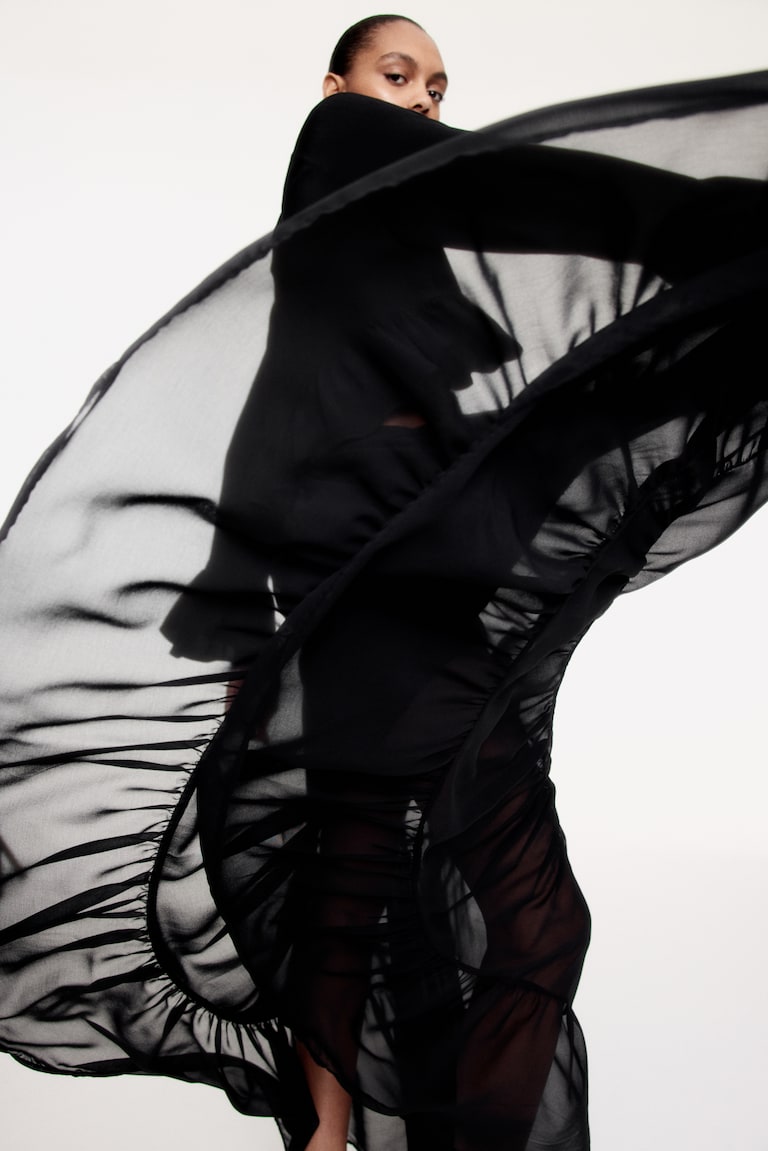 H&M Maxifalda escalonada - Marrón oscuro - MUJER