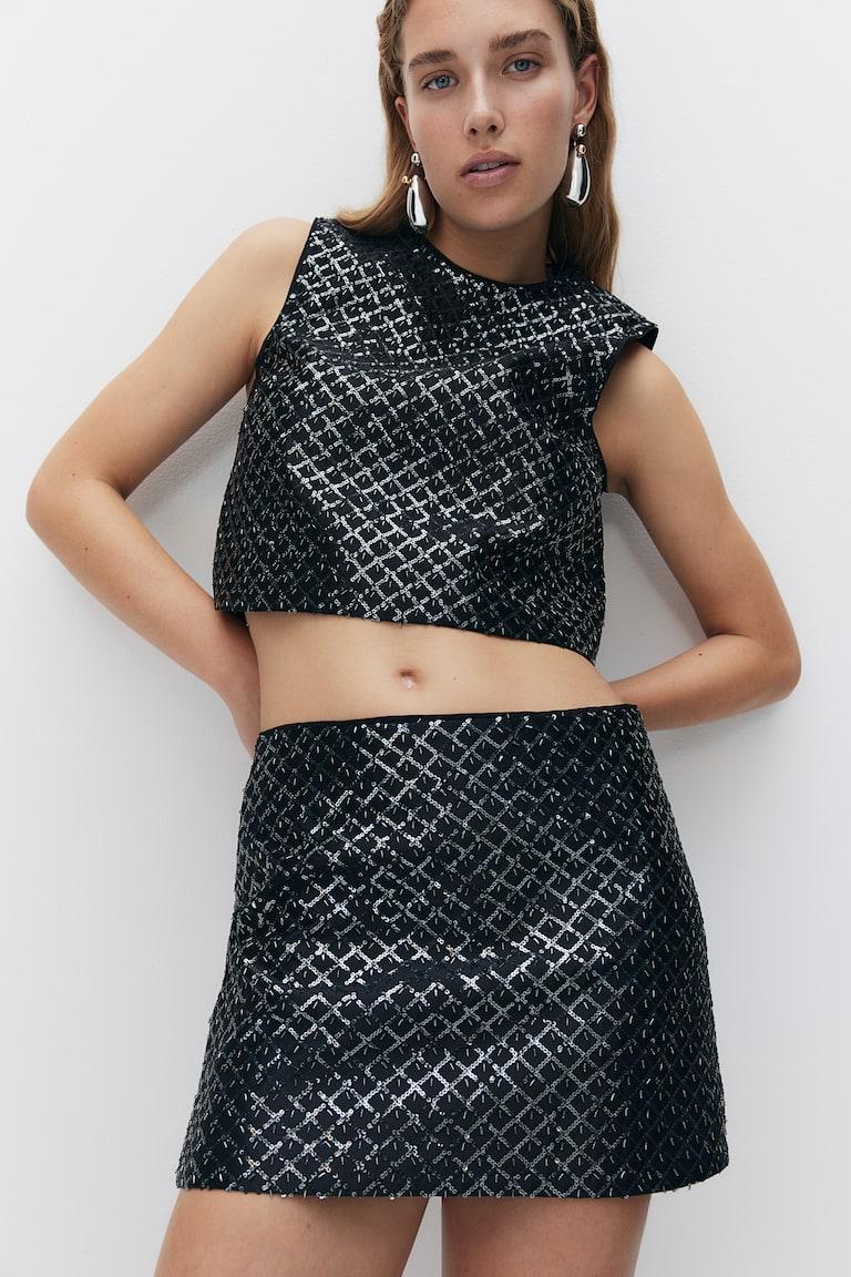 H&M Minifalda Con Detalles Decorativos - Negro - MUJER