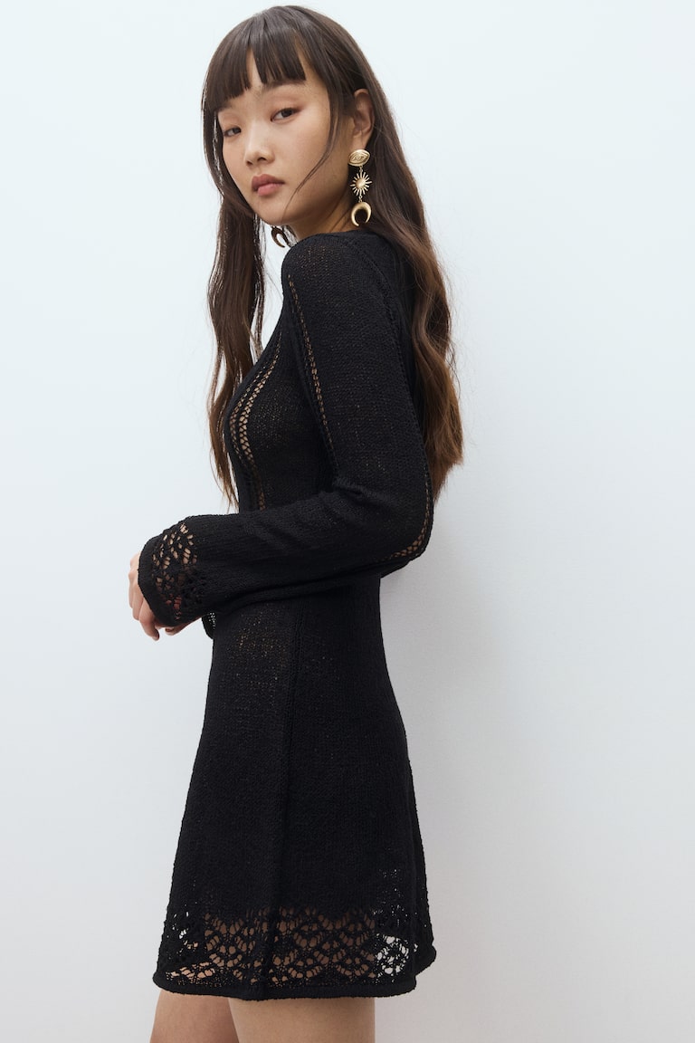 H&M Minivestido En Punto Calado - Crema - MUJER