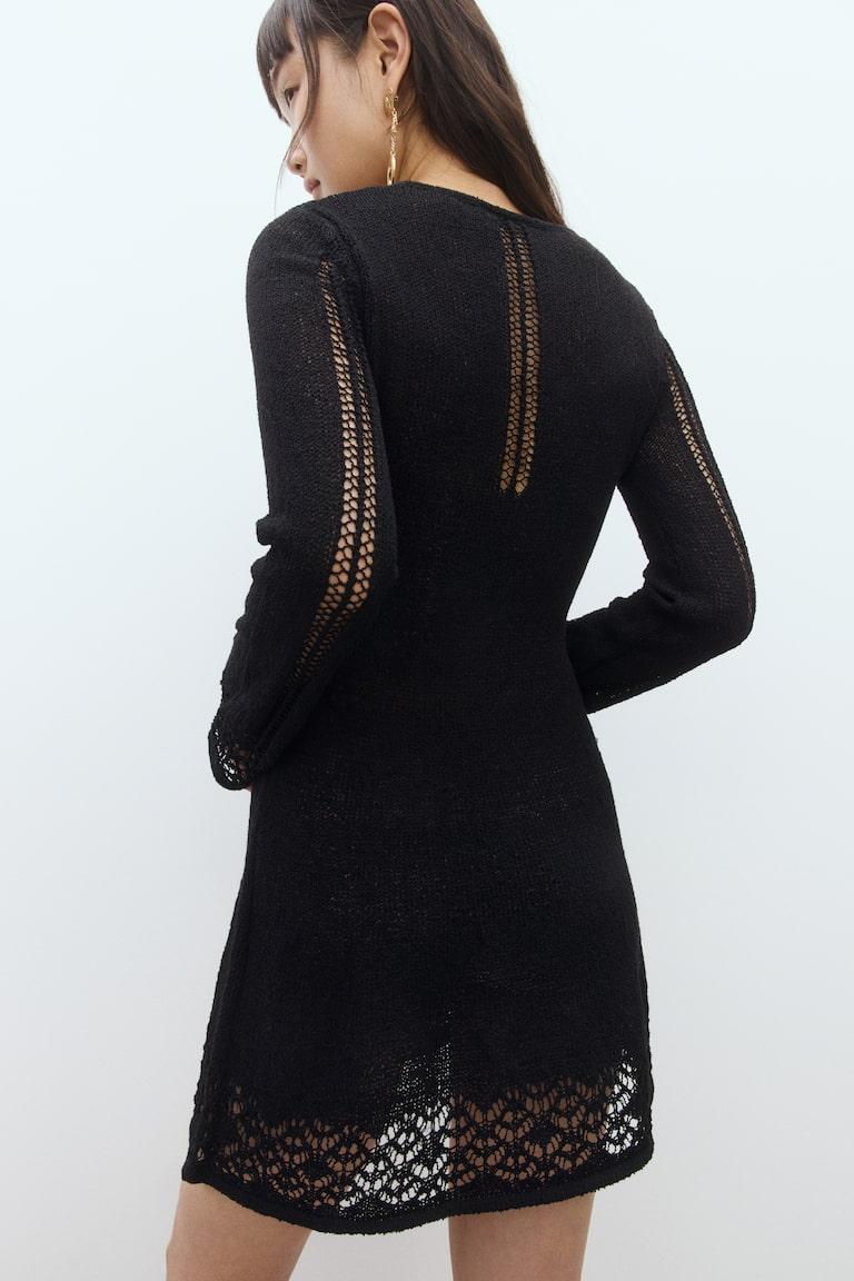 H&M Minivestido En Punto Calado - Negro - MUJER