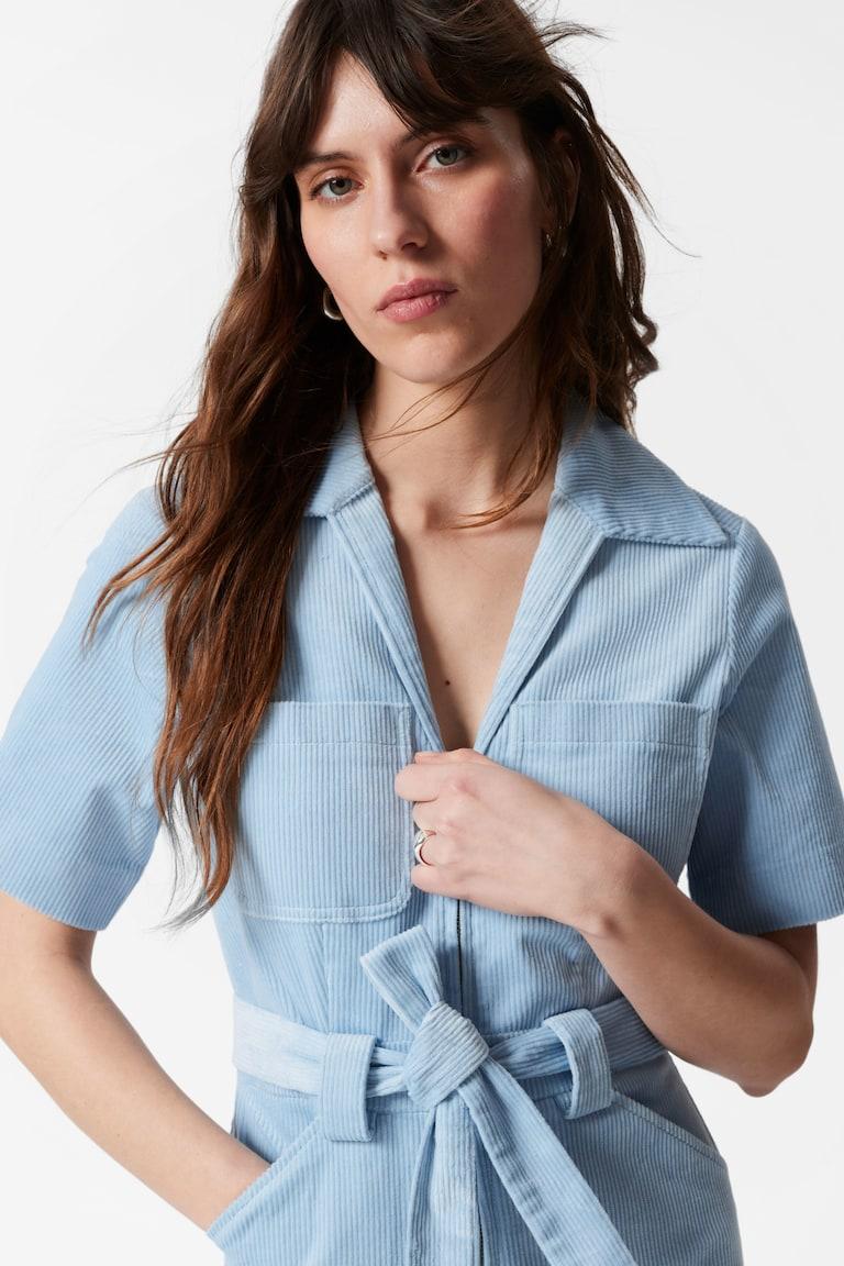 H&M Mono De Pana Con Cinturón - Azul Claro - MUJER