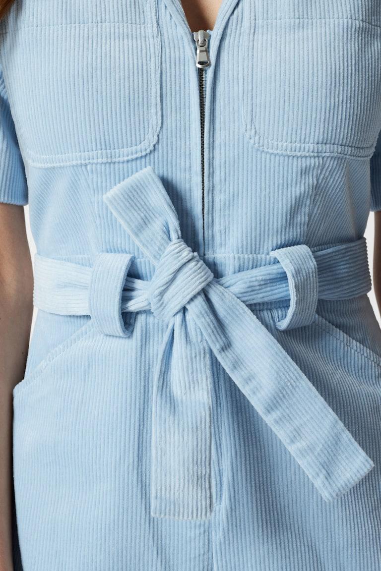 H&M Mono De Pana Con Cinturón - Azul Claro - MUJER