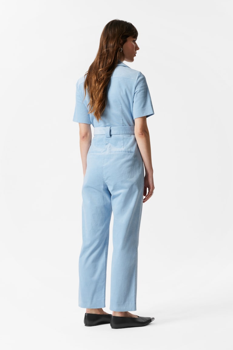 H&M Mono De Pana Con Cinturón - Azul Claro - MUJER