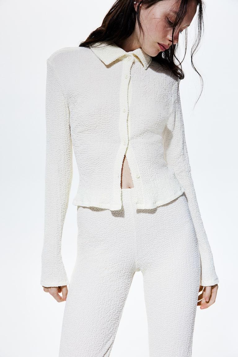 H&M Pantalón Acampanado Con Textura - Crema - MUJER