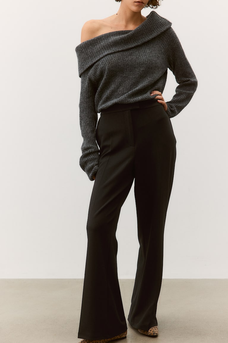 H&M Pantalón Acampanado De Punto - Beige - MUJER