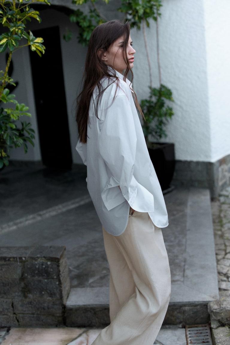 H&M Pantalón Amplio Con Cinturón - Blanco - MUJER