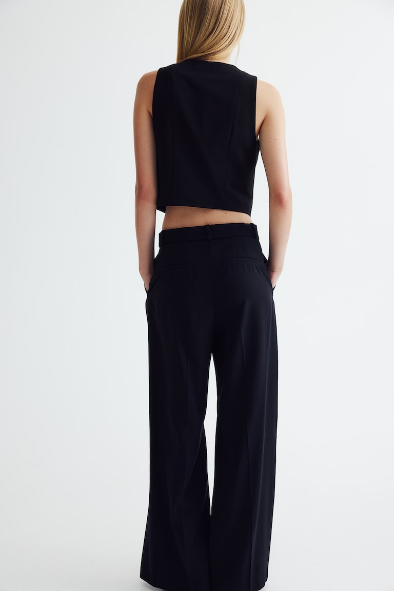 H&M Pantalón Amplio Con Cinturón - Negro - MUJER