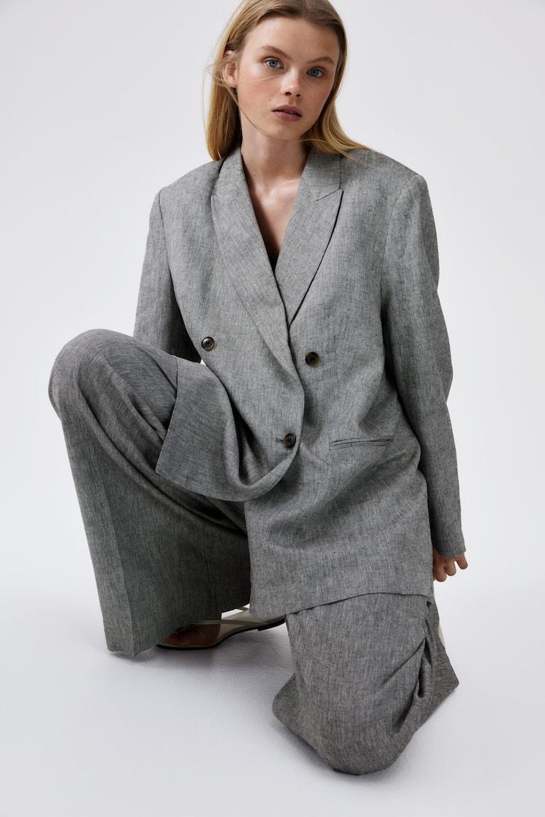 H&M Pantalón Amplio En Mezcla De Lino - Blanco - MUJER