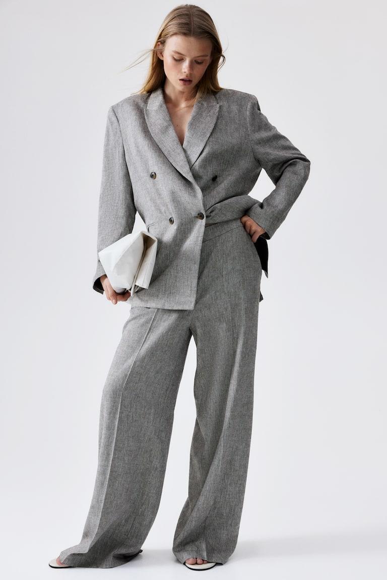 H&M Pantalón amplio en mezcla de lino - Blanco - MUJER