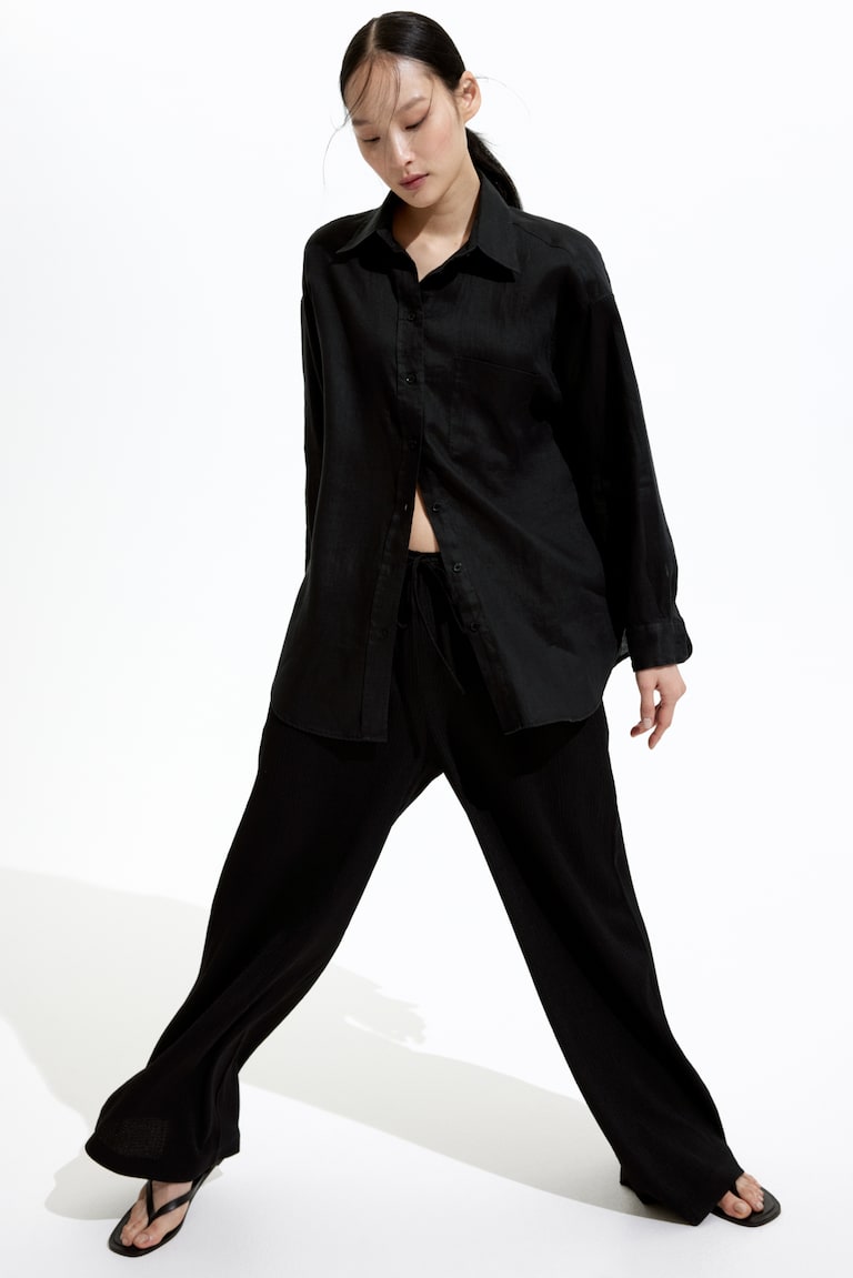 H&M Pantalón Amplio Sin Cierre - Crema/Rayas - MUJER