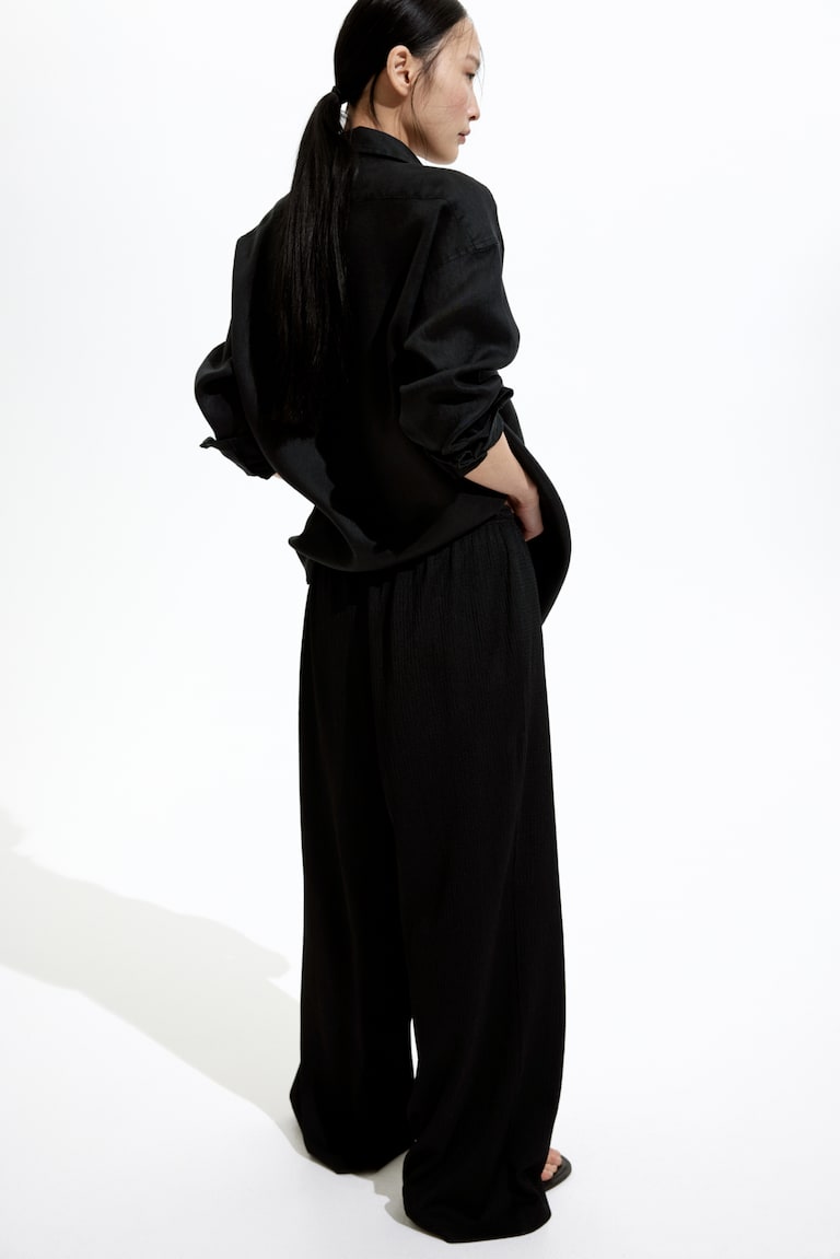 H&M Pantalón Amplio Sin Cierre - Negro - MUJER