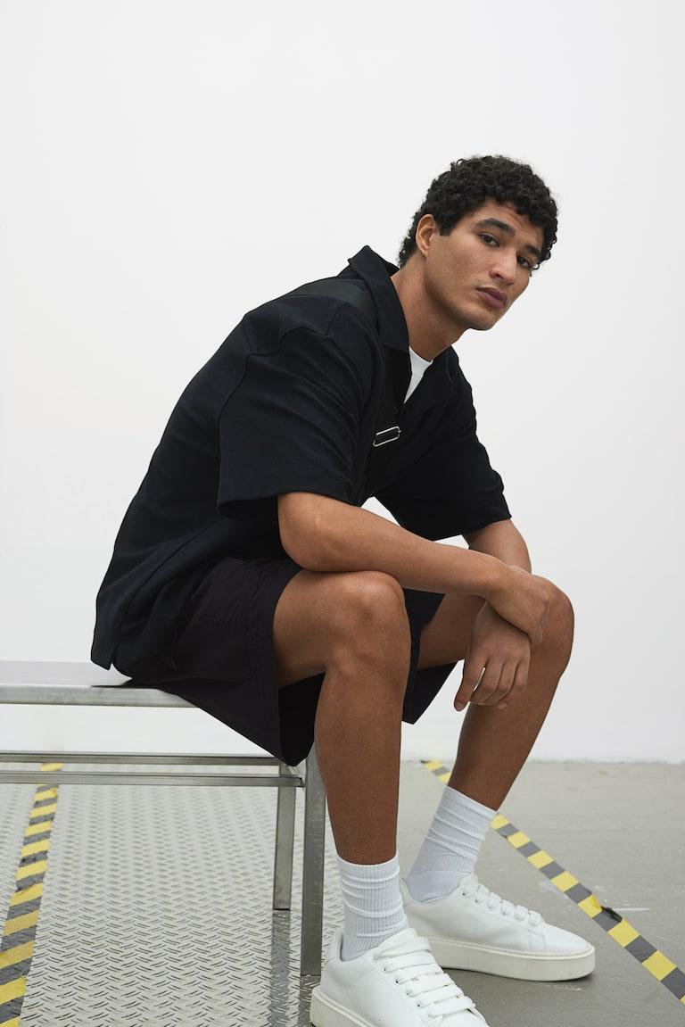 H&M Pantalón Corto Cargo Relaxed Fit - Negro - HOMBRE