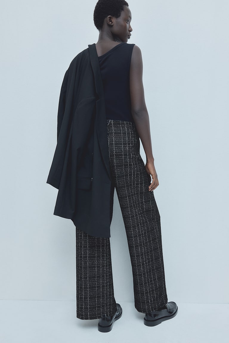 H&M Pantalón En Punto Bouclé - Negro/Cuadros - MUJER