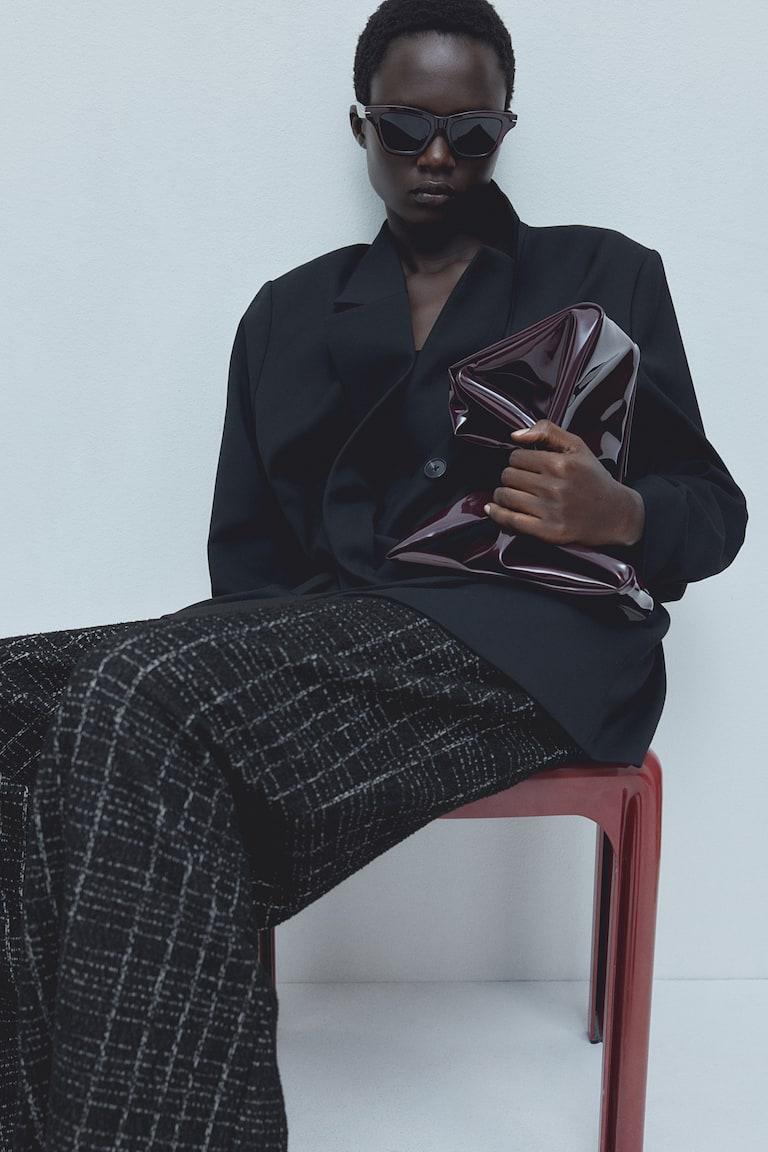 H&M Pantalón en punto bouclé - Negro/Cuadros - MUJER