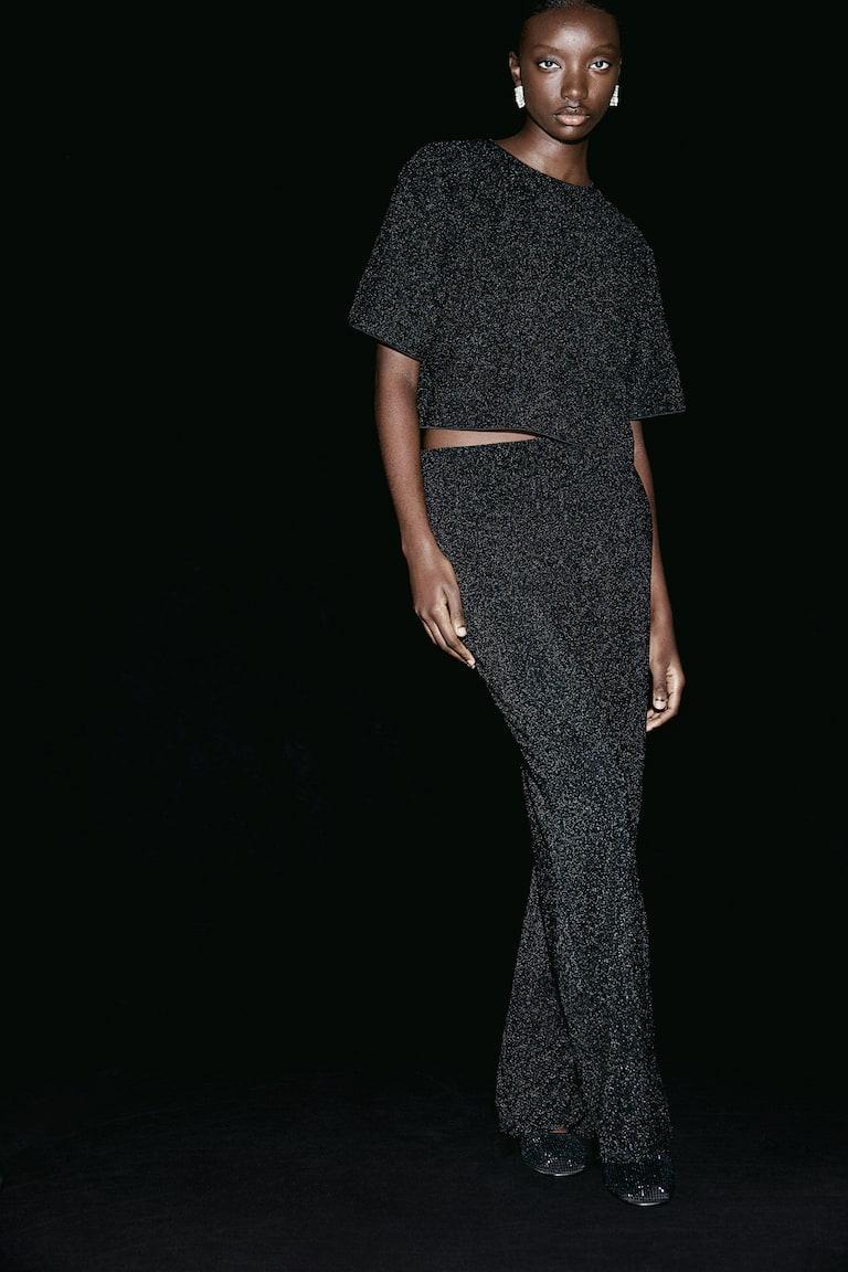 H&M Pantalón Recto De Punto - Negro - MUJER