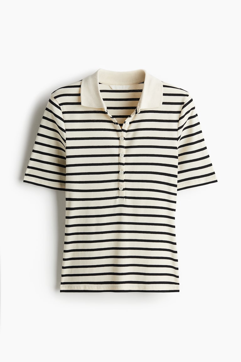 H&M Polo De Canalé - Crema/Rayas - MUJER