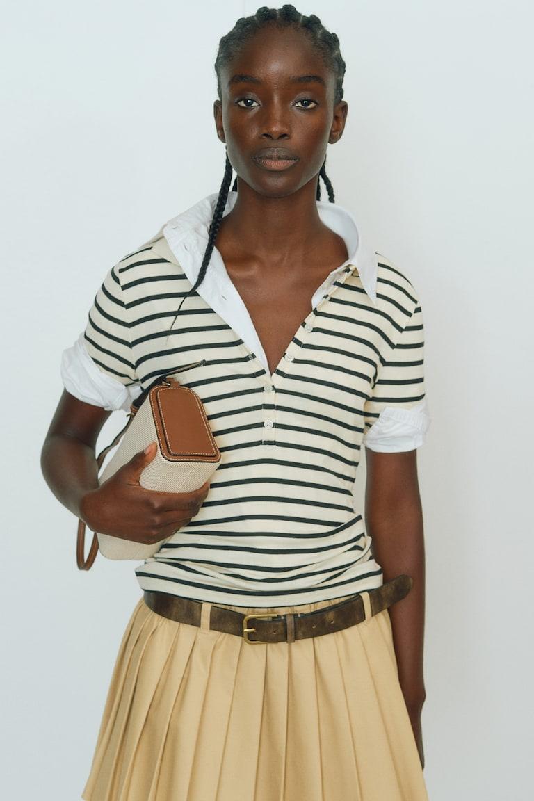 H&M Polo de canalé - Rojo/Rayas - MUJER