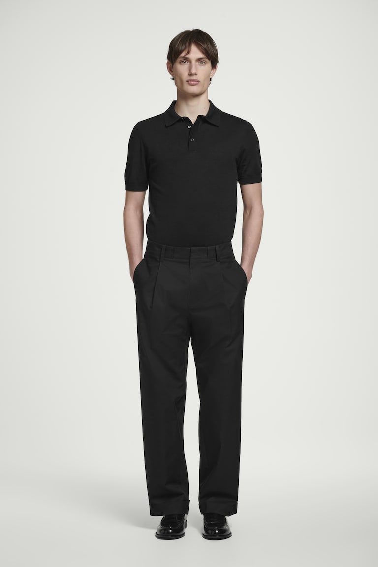 H&M POLO DE SEDA AJUSTADO DE PUNTO - NEGRO - HOMBRE