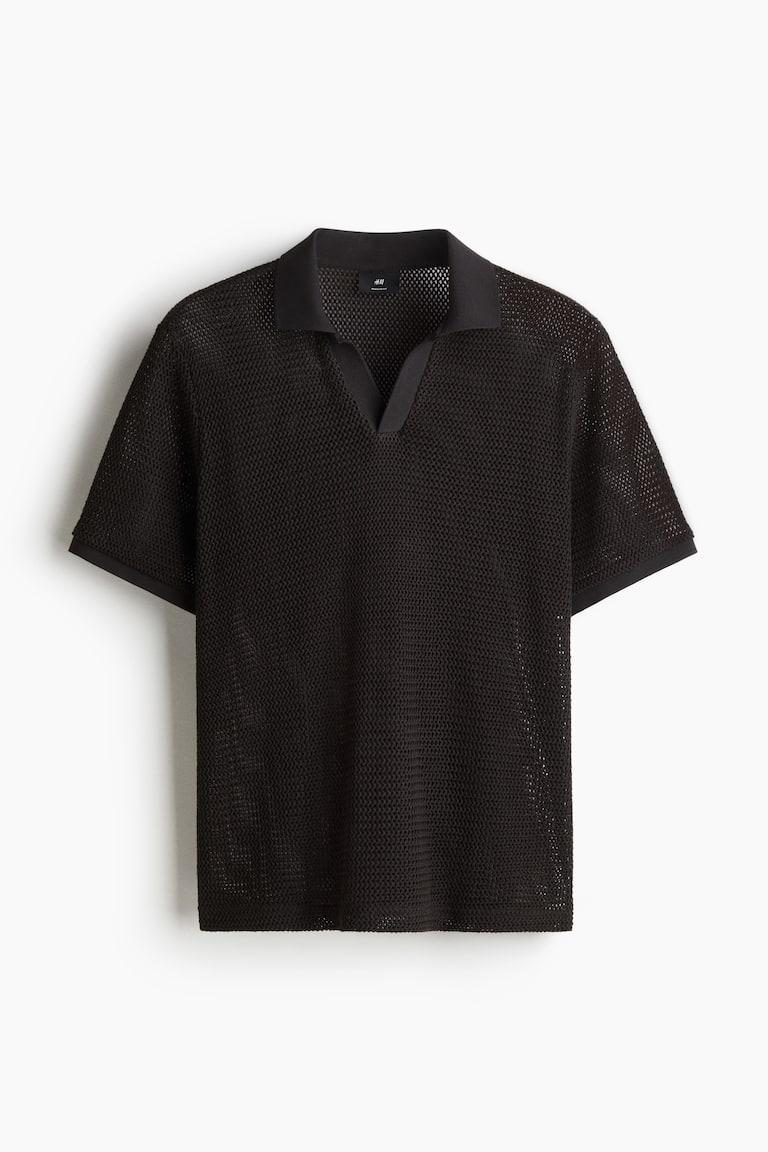 H&M Polo En Punto Calado Regular Fit - Negro - HOMBRE