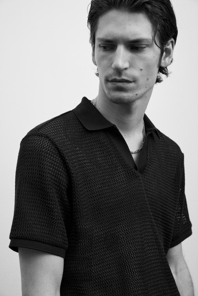 H&M Polo en punto calado Regular Fit - Negro - HOMBRE