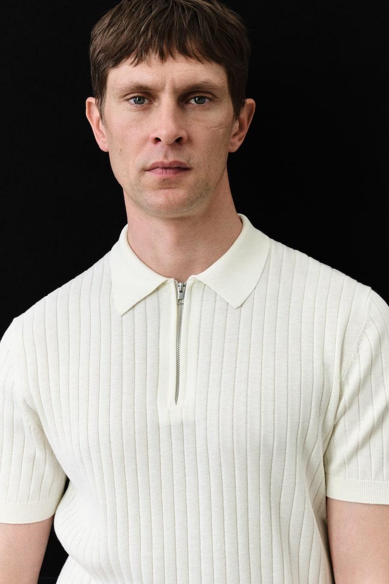 H&M Polo en punto de canalé Slim Fit - Crema - HOMBRE