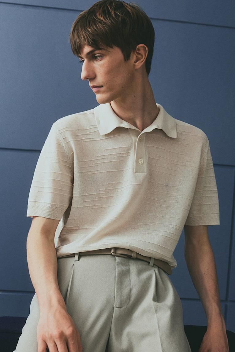 H&M Polo En Punto Fino Regular Fit - Beige - HOMBRE