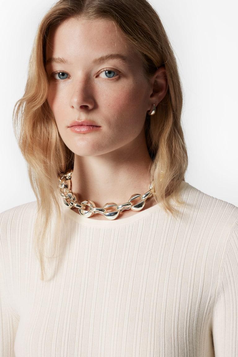 H&M Rib-Knit Top - Crema - MUJER