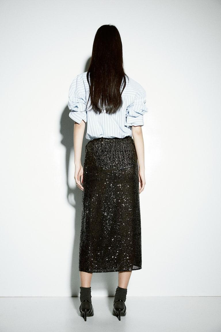 H&M Sequined Wrap Skirt - Beige Claro/Plateado - MUJER