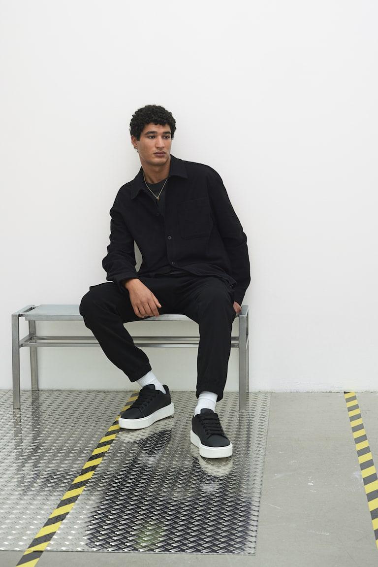 H&M Sobrecamisa Cepillada Loose Fit - Negro - HOMBRE