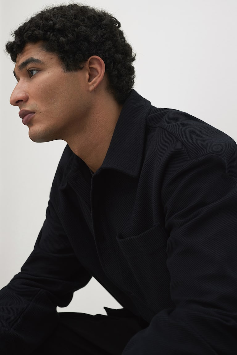 H&M Sobrecamisa Cepillada Loose Fit - Negro - HOMBRE