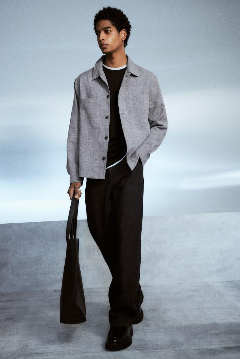 H&M Sobrecamisa Regular Fit - Gris Jaspeado - HOMBRE