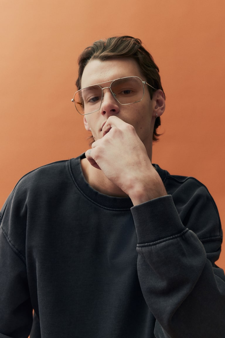 H&M Sudadera Efecto Lavado Loose Fit - Negro - HOMBRE