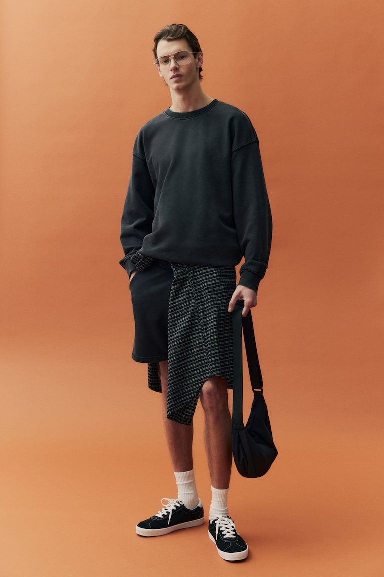 H&M Sudadera efecto lavado Loose Fit - Negro - HOMBRE